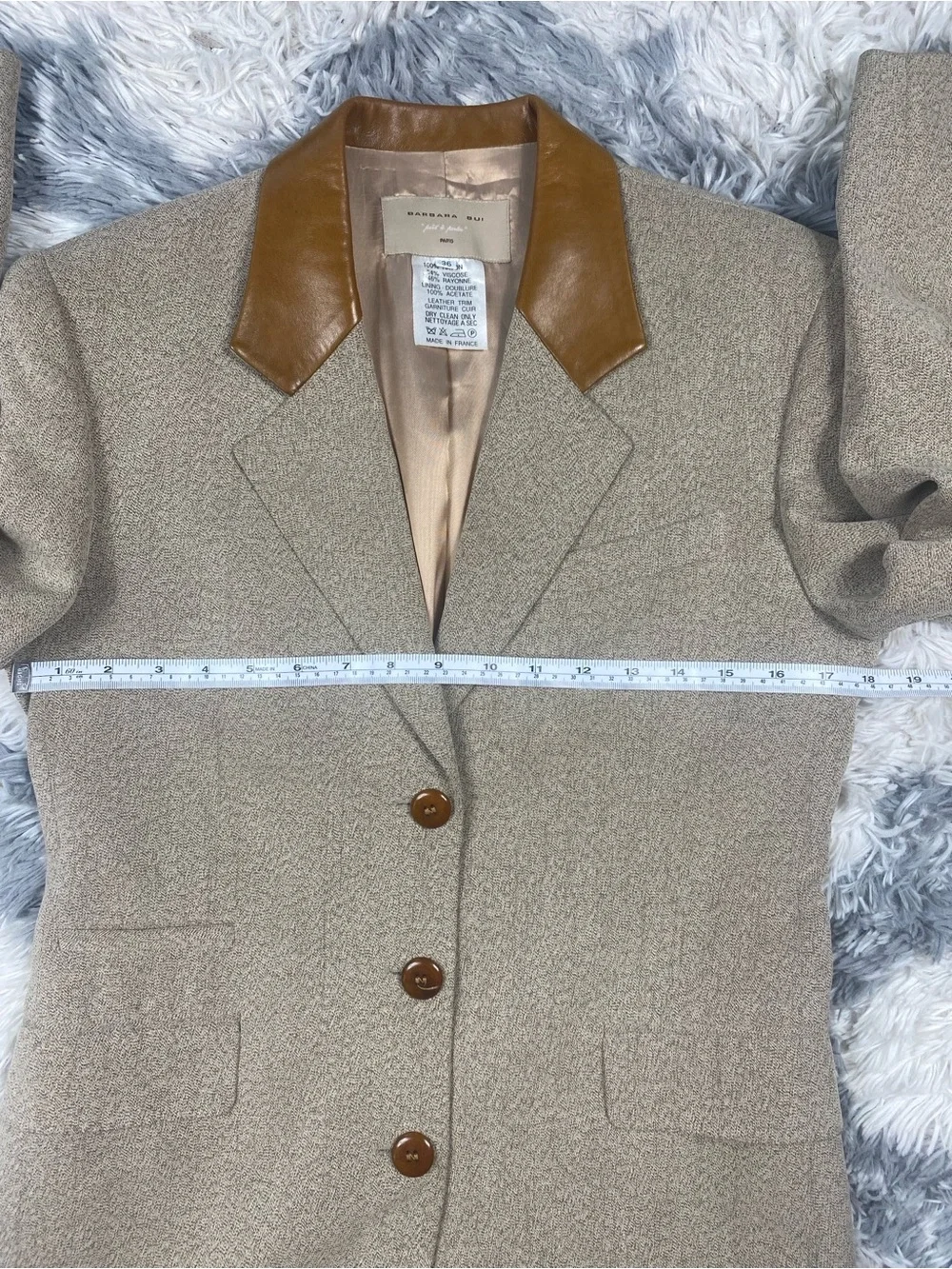 Barbara Bui Blazer Womens Brown Gray  Leather Trim Suit Jacket Business Chic